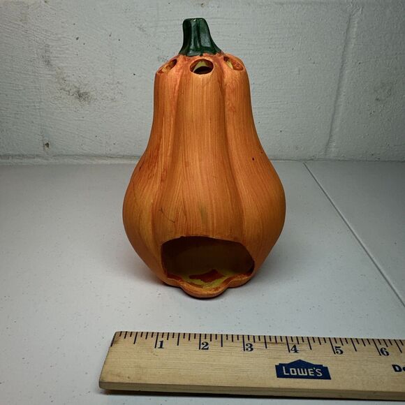3 Vintage Ceramic Pumpkin Jack-O-Lantern Candle Holder Halloween Anamorphic - Picture 3 of 8